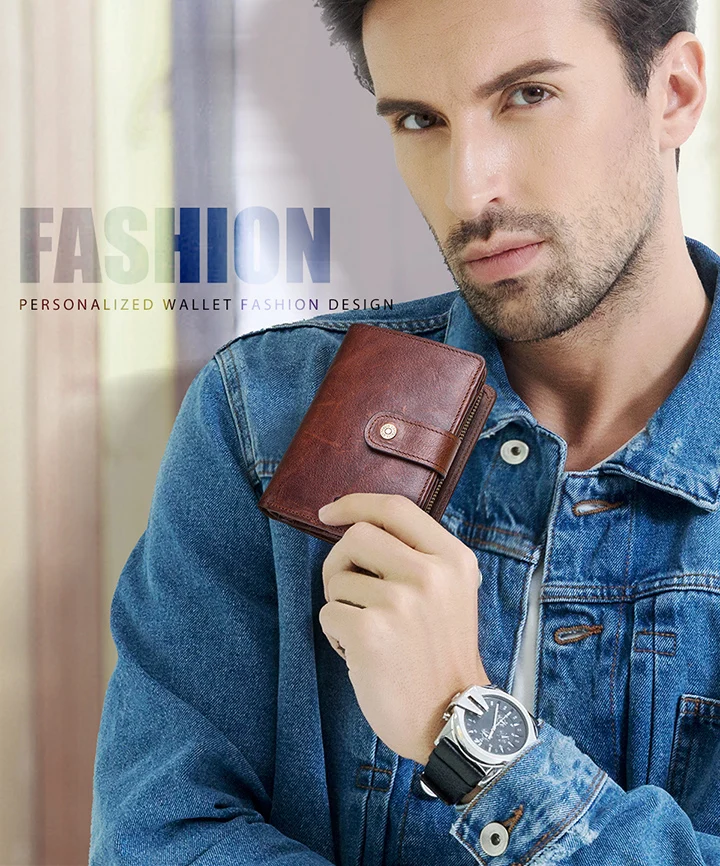 CONTACT'S Genuine Leather Short Wallets for Men RFID Vintage Coin Purse Card Holder Male Money Clip Women‘s Wallet Bag Handbag
