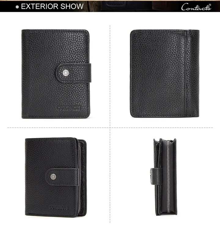 CONTACT'S Genuine Leather Short Wallets for Men RFID Vintage Coin Purse Card Holder Male Money Clip Women‘s Wallet Bag Handbag