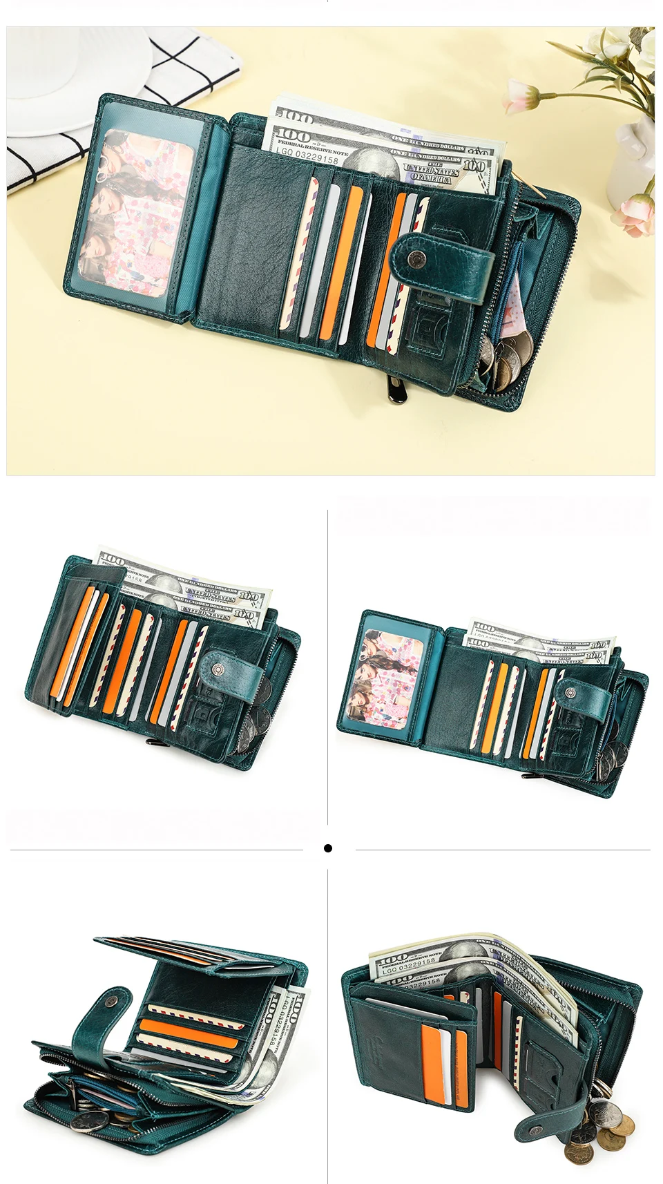 CONTACT'S Genuine Leather Short Wallets for Men RFID Vintage Coin Purse Card Holder Male Money Clip Women‘s Wallet Bag Handbag