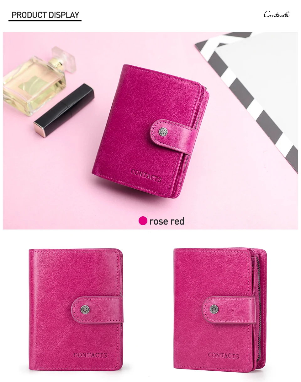 CONTACT'S Genuine Leather Short Wallets for Men RFID Vintage Coin Purse Card Holder Male Money Clip Women‘s Wallet Bag Handbag