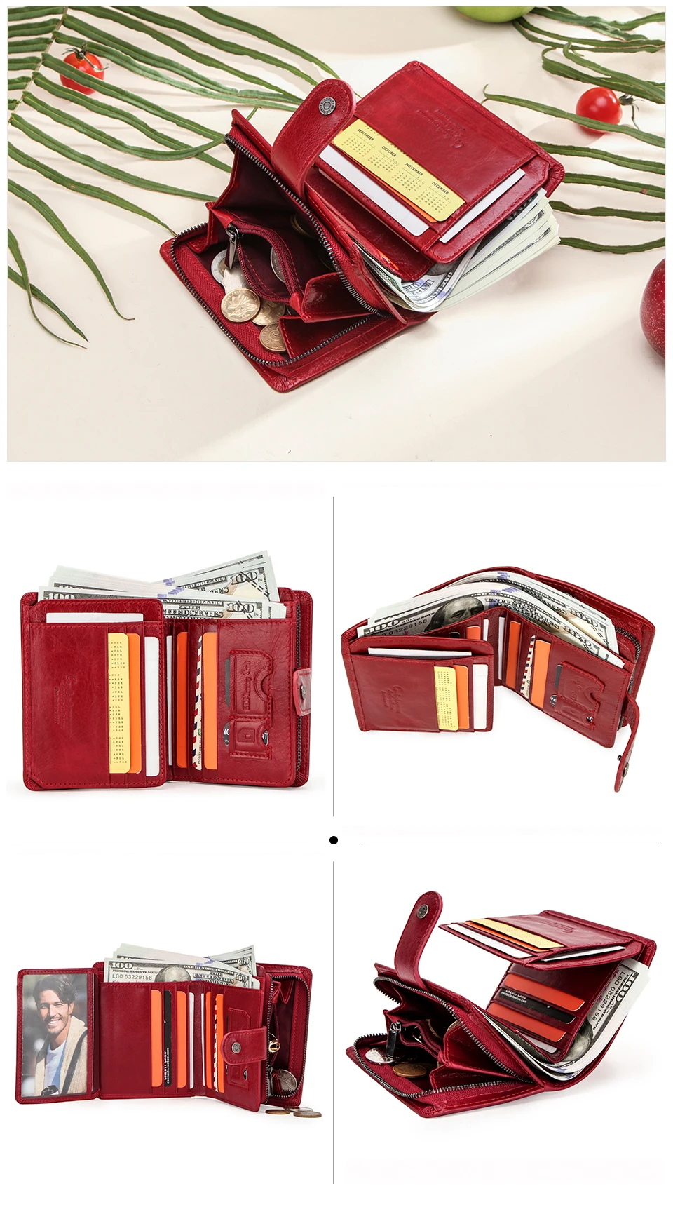 CONTACT'S Genuine Leather Short Wallets for Men RFID Vintage Coin Purse Card Holder Male Money Clip Women‘s Wallet Bag Handbag