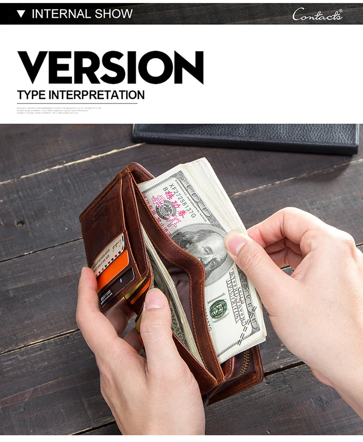 CONTACT'S Genuine Leather Short Wallets for Men RFID Vintage Coin Purse Card Holder Male Money Clip Women‘s Wallet Bag Handbag