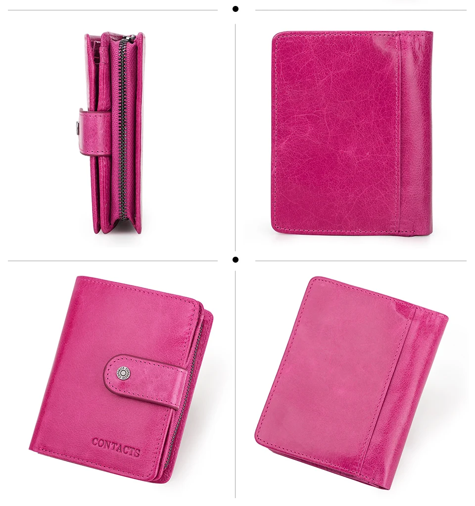 CONTACT'S Genuine Leather Short Wallets for Men RFID Vintage Coin Purse Card Holder Male Money Clip Women‘s Wallet Bag Handbag