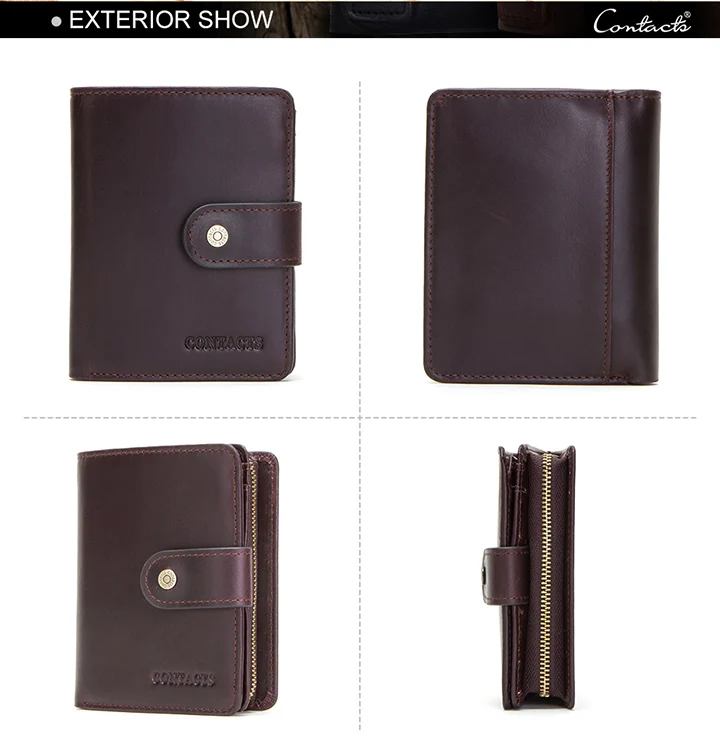 CONTACT'S Genuine Leather Short Wallets for Men RFID Vintage Coin Purse Card Holder Male Money Clip Women‘s Wallet Bag Handbag
