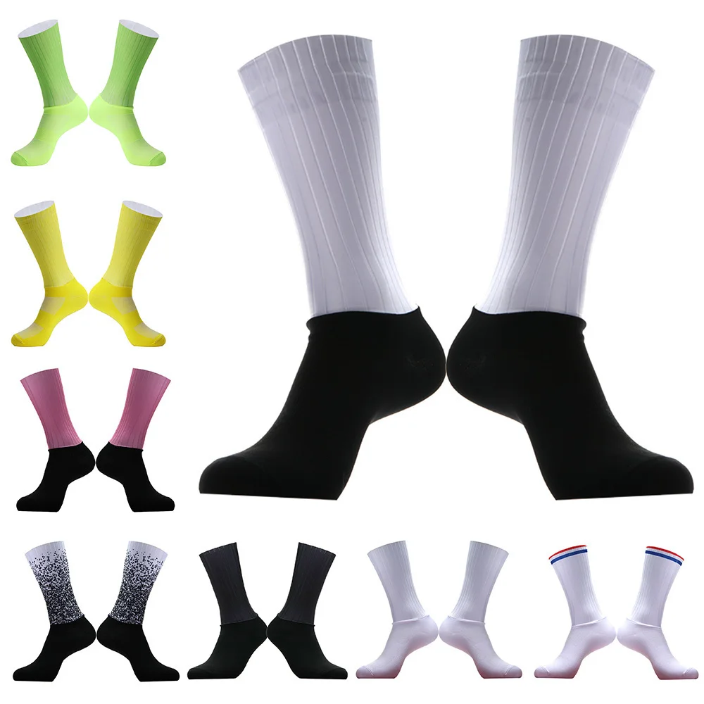 Anti Slip Silicone Summer Aero Socks Whiteline Cycling Socks Men Bicycle Sport Running Bike Socks Calcetines Ciclismo