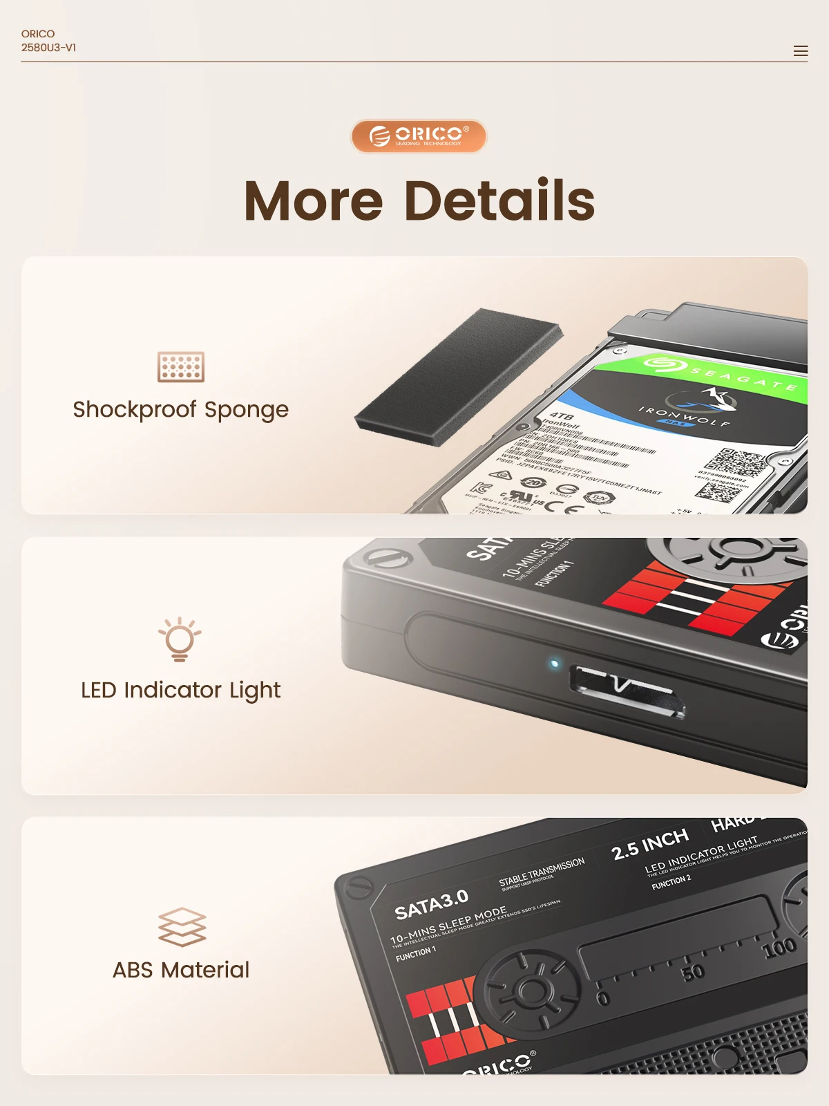 ORICO 2.5'' HDD Enclosure SATA to USB3.0 External Hard Drive Case 5Gbps / 6Gbps Type-C HDD Case With DIY Sticker