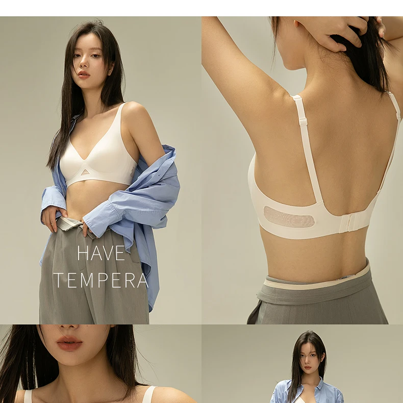 FINETOO Deep V Seamless Bra Women Sexy Hollow Underwear Ladies Comfortable Wireless Brassiere Soft Female 3/4 Cup Bras Lingerie