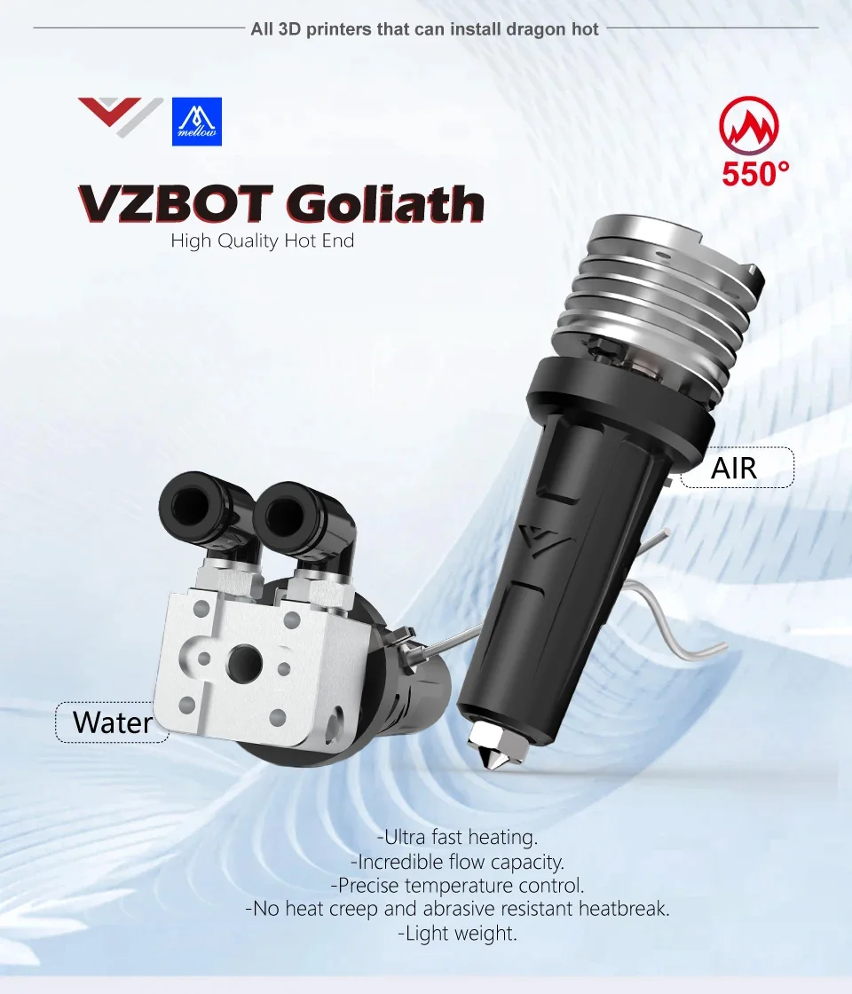 Mellow All Metal Goliath Air / Water V2 Hotend For High Speed 3D Printer Vzbot Voron HevORT Replace Dragon Crazy
