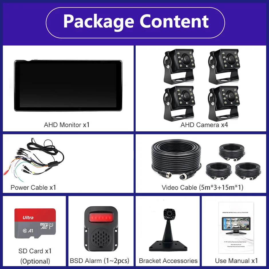 10.36 "4 Channel Recorder Smart Blind Spot Radar BSD Alarm Car DVR Monitor with 4 PCS AHD 1080P Camera For Truck Bus