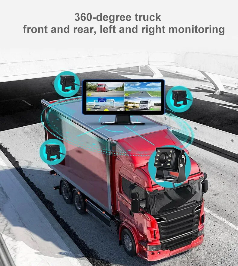 10.36 "4 Channel Recorder Smart Blind Spot Radar BSD Alarm Car DVR Monitor with 4 PCS AHD 1080P Camera For Truck Bus