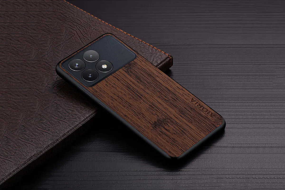 Case for Poco X6 Pro X7 Pro Poco M6 Pro Coque Bamboo Wood Pattern Leather Phone Cover Luxury Funda for Xiaomi Poco X6 Pro Case