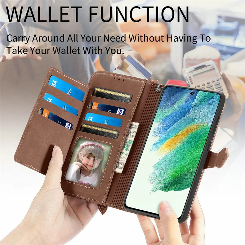 S25 S24 S23 Ultra S 26 S20 FE 5G Flip Case Zipper Card Texture Book Cover for Samsung Galaxy S21 Plus S22 S26 Ultra S 25 24 Capa