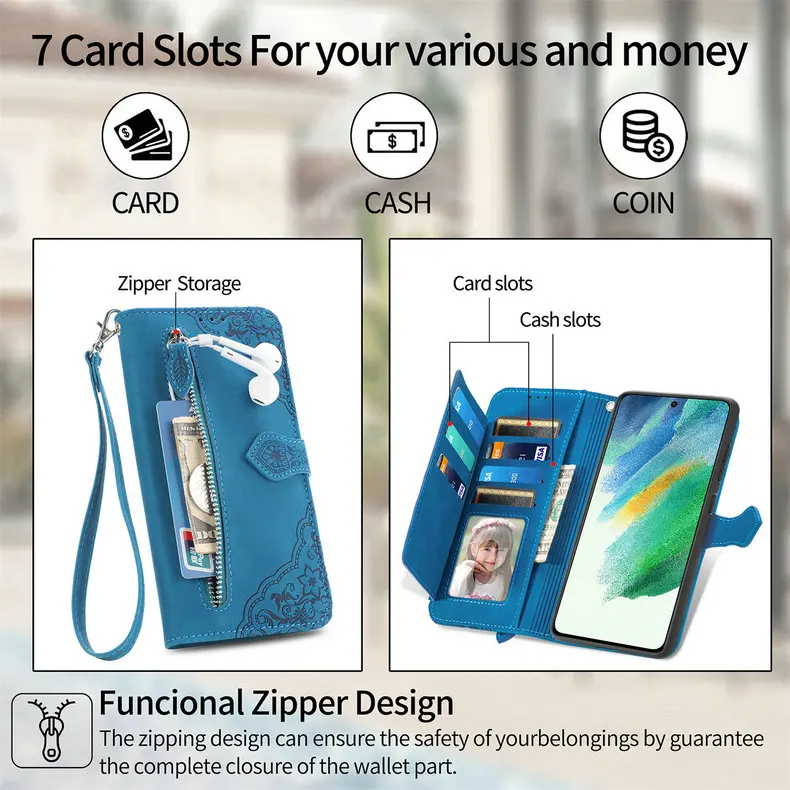 S25 S24 S23 Ultra S 26 S20 FE 5G Flip Case Zipper Card Texture Book Cover for Samsung Galaxy S21 Plus S22 S26 Ultra S 25 24 Capa
