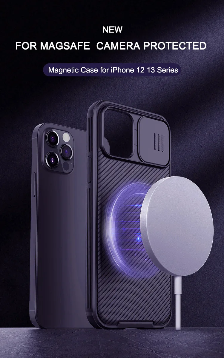 Slide Camera Lens Protection For Magsafe Magnetic Wireless Charging Case For iPhone 13 14 15 16 Pro Max Plus Soft Silicone Cover