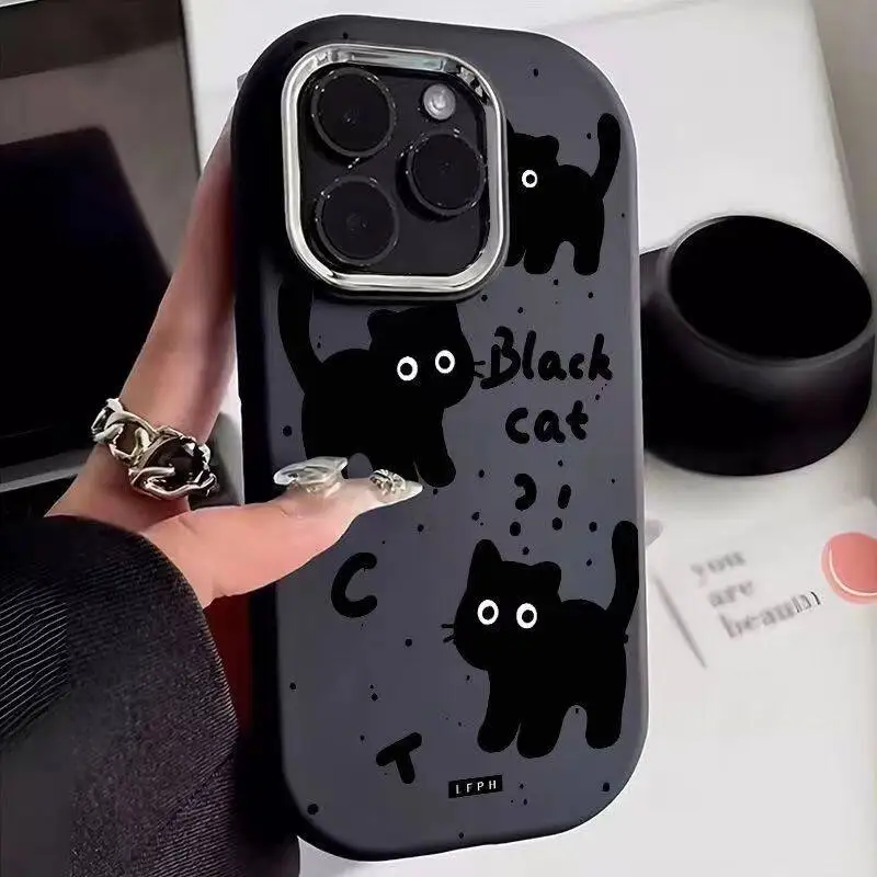 Cute Black Cat Soft Case For Samsung S25 S24 S23 S22 Plus Ultra S23 S24 S20 S21FE A16 A53 A32 A51 A71 A31 A24 Note 20Ultra Cover