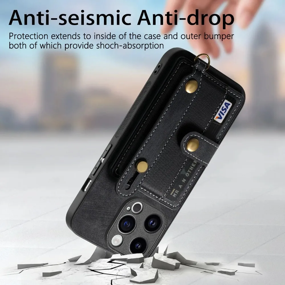 Wrist Strap Wallet with Card Holder Phone Case for IPhone 17 Air 16e 13 12 Mini 16 15 14 Plus 11 Pro Max Shockproof Cover