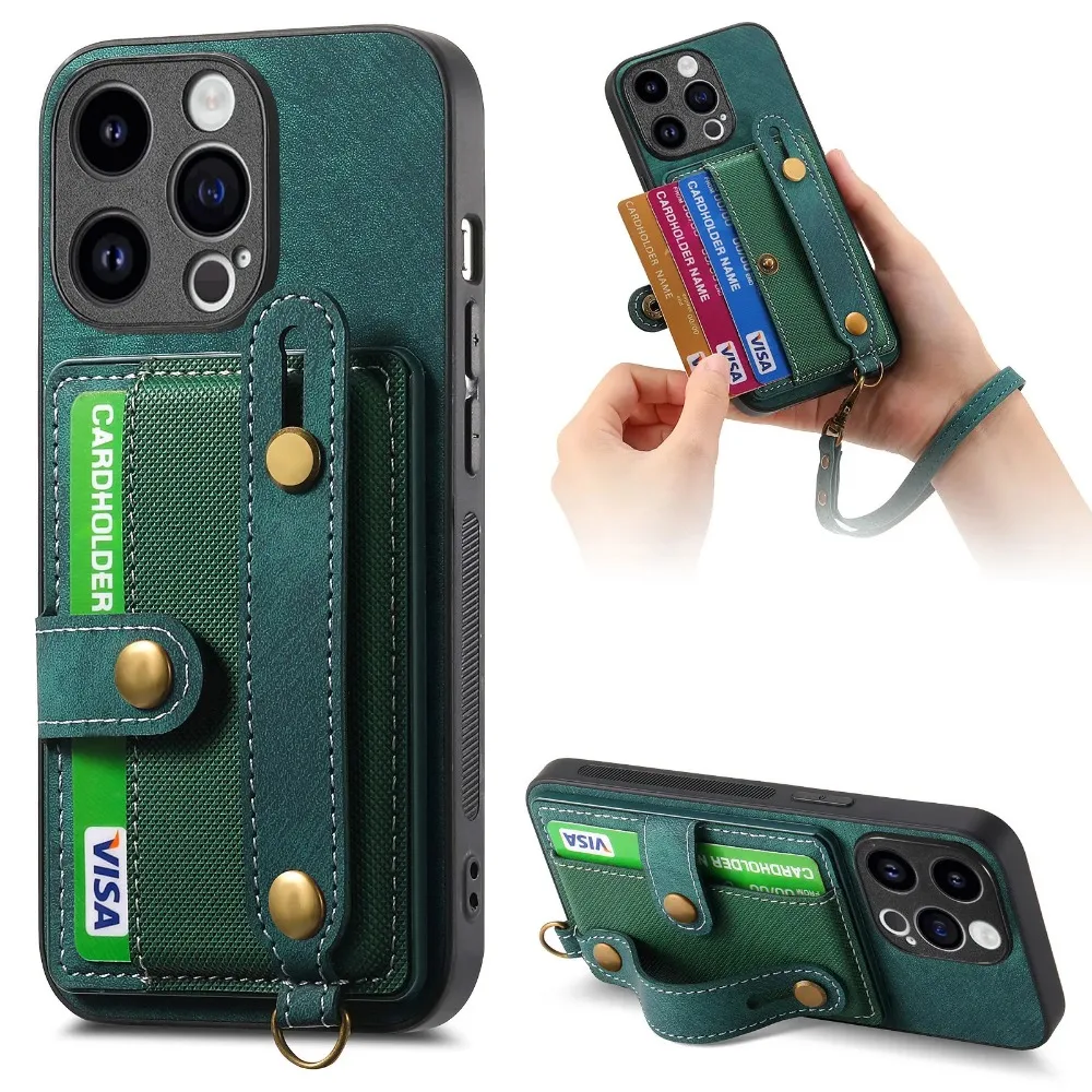 Wrist Strap Wallet with Card Holder Phone Case for IPhone 17 Air 16e 13 12 Mini 16 15 14 Plus 11 Pro Max Shockproof Cover