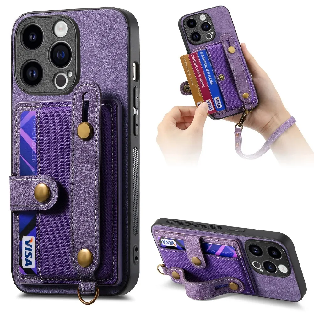 Wrist Strap Wallet with Card Holder Phone Case for IPhone 17 Air 16e 13 12 Mini 16 15 14 Plus 11 Pro Max Shockproof Cover