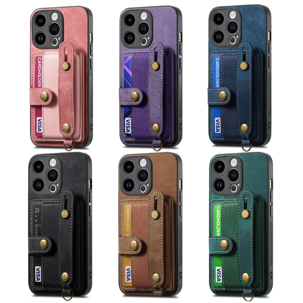 Wrist Strap Wallet with Card Holder Phone Case for IPhone 17 Air 16e 13 12 Mini 16 15 14 Plus 11 Pro Max Shockproof Cover