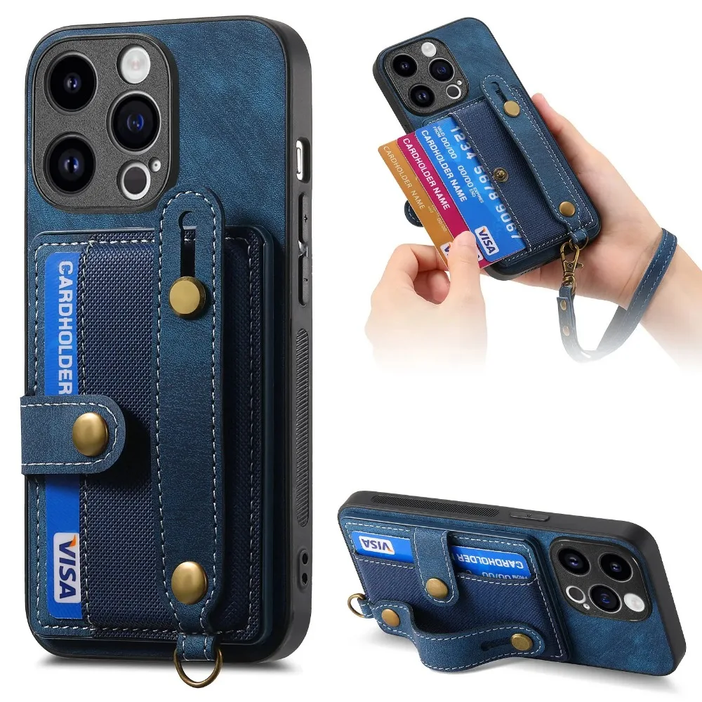 Wrist Strap Wallet with Card Holder Phone Case for IPhone 17 Air 16e 13 12 Mini 16 15 14 Plus 11 Pro Max Shockproof Cover