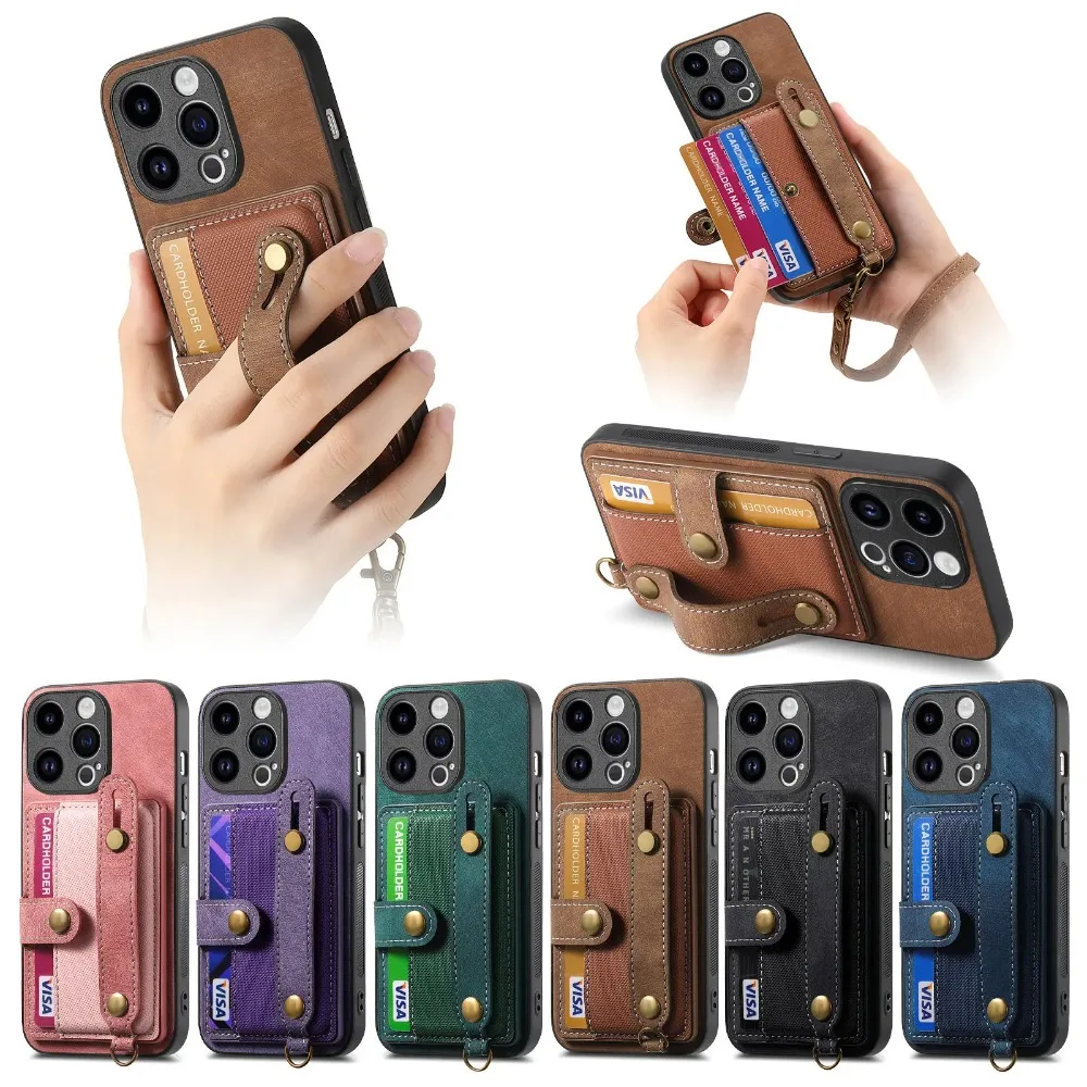 Wrist Strap Wallet with Card Holder Phone Case for IPhone 17 Air 16e 13 12 Mini 16 15 14 Plus 11 Pro Max Shockproof Cover