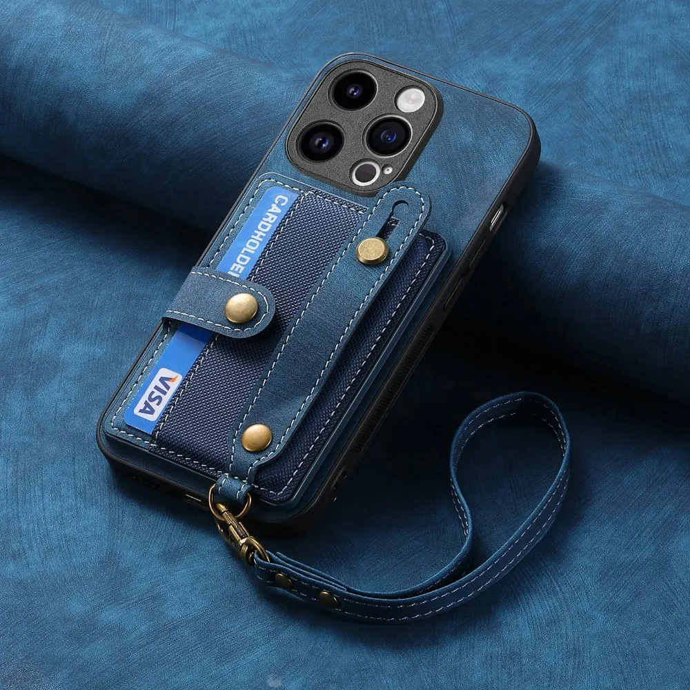 Wrist Strap Wallet with Card Holder Phone Case for IPhone 17 Air 16e 13 12 Mini 16 15 14 Plus 11 Pro Max Shockproof Cover