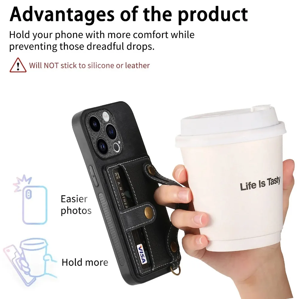 Wrist Strap Wallet with Card Holder Phone Case for IPhone 17 Air 16e 13 12 Mini 16 15 14 Plus 11 Pro Max Shockproof Cover