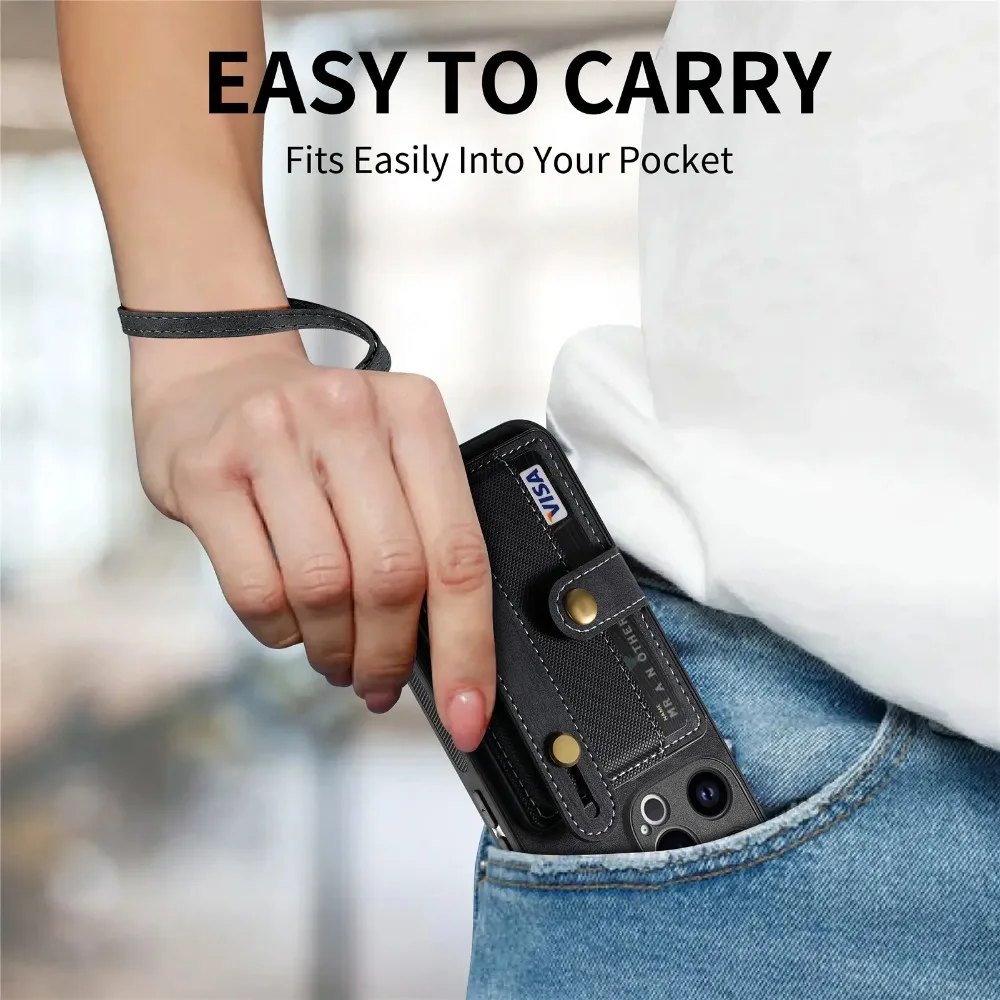 Wrist Strap Wallet with Card Holder Phone Case for IPhone 17 Air 16e 13 12 Mini 16 15 14 Plus 11 Pro Max Shockproof Cover