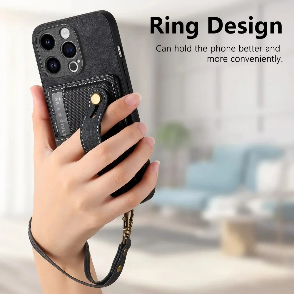 Wrist Strap Wallet with Card Holder Phone Case for IPhone 17 Air 16e 13 12 Mini 16 15 14 Plus 11 Pro Max Shockproof Cover