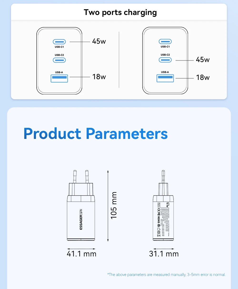 Essager 67W GaN USB Type C Charger PPS 65W Fast Charge For Samsung QC 4.0 PD 3.0 iPhone 15 14 13 Pro Huawei Phone Laptop Chagers