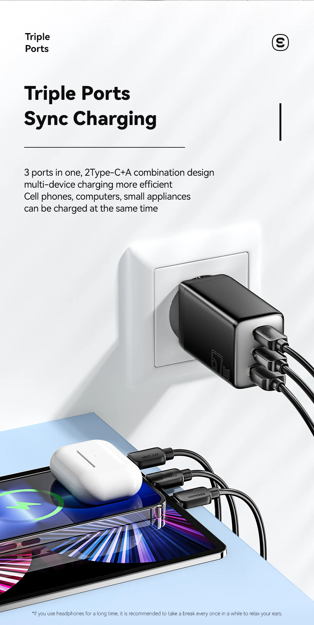 Essager 67W GaN USB Type C Charger PPS 65W Fast Charge For Samsung QC 4.0 PD 3.0 iPhone 15 14 13 Pro Huawei Phone Laptop Chagers