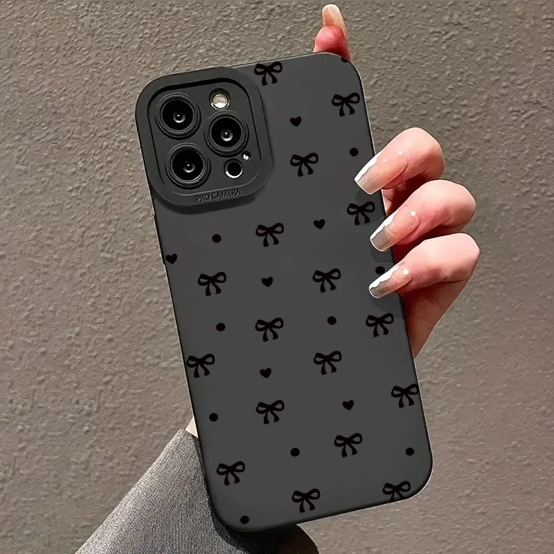 Black Bow Phone Case For iPhone 16 Pro Max 11 12 13 12 14 15 16 Pro X XR XS 7 8 Plus 16E SE 2020 Shockproof Silicone Soft Cover