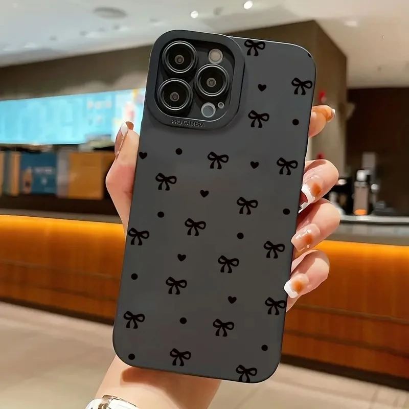 Black Bow Phone Case For iPhone 16 Pro Max 11 12 13 12 14 15 16 Pro X XR XS 7 8 Plus 16E SE 2020 Shockproof Silicone Soft Cover
