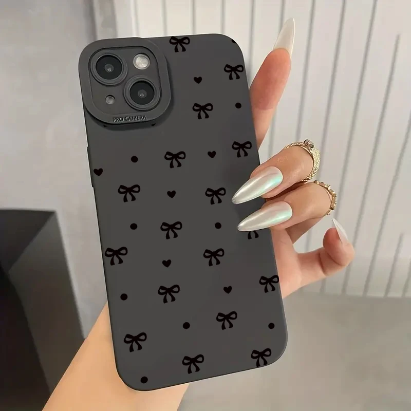 Black Bow Phone Case For iPhone 16 Pro Max 11 12 13 12 14 15 16 Pro X XR XS 7 8 Plus 16E SE 2020 Shockproof Silicone Soft Cover