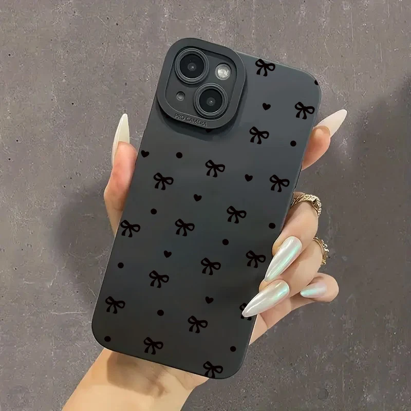 Black Bow Phone Case For iPhone 16 Pro Max 11 12 13 12 14 15 16 Pro X XR XS 7 8 Plus 16E SE 2020 Shockproof Silicone Soft Cover