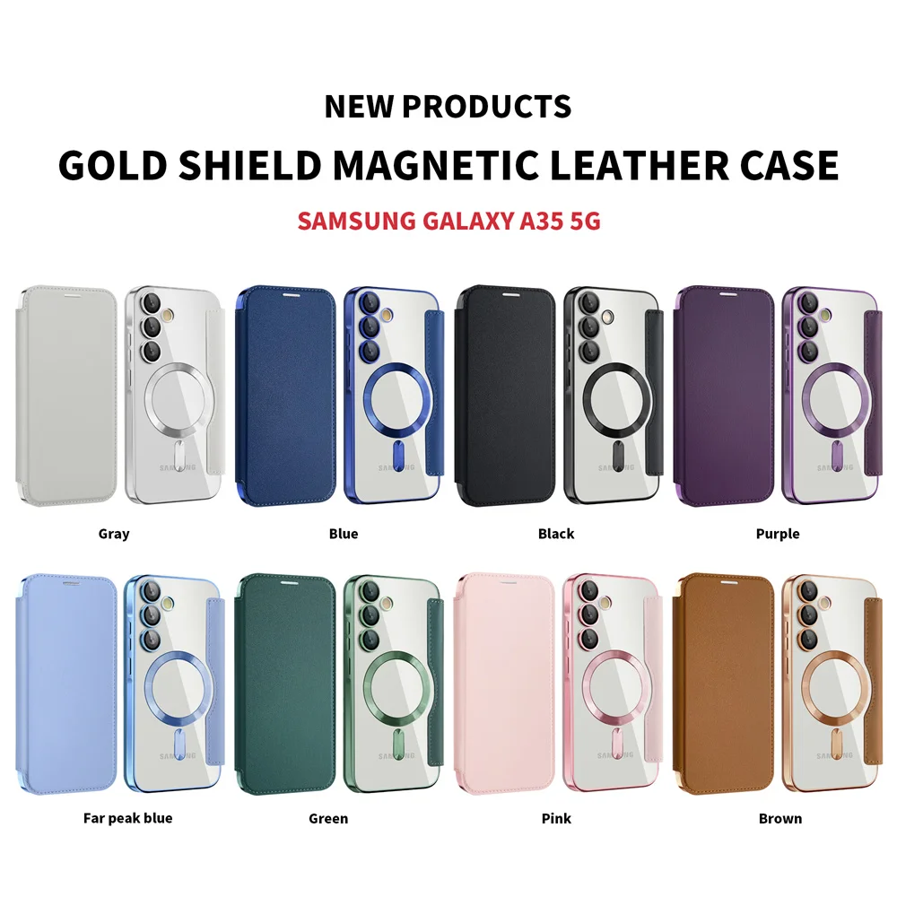 Luxury Flip Leather Card Clip Magnetic Phone Case for Samsung S26 S25 Edge S24 S23 Ultra S22 Plus A55 A35 Clear Wallet Cover