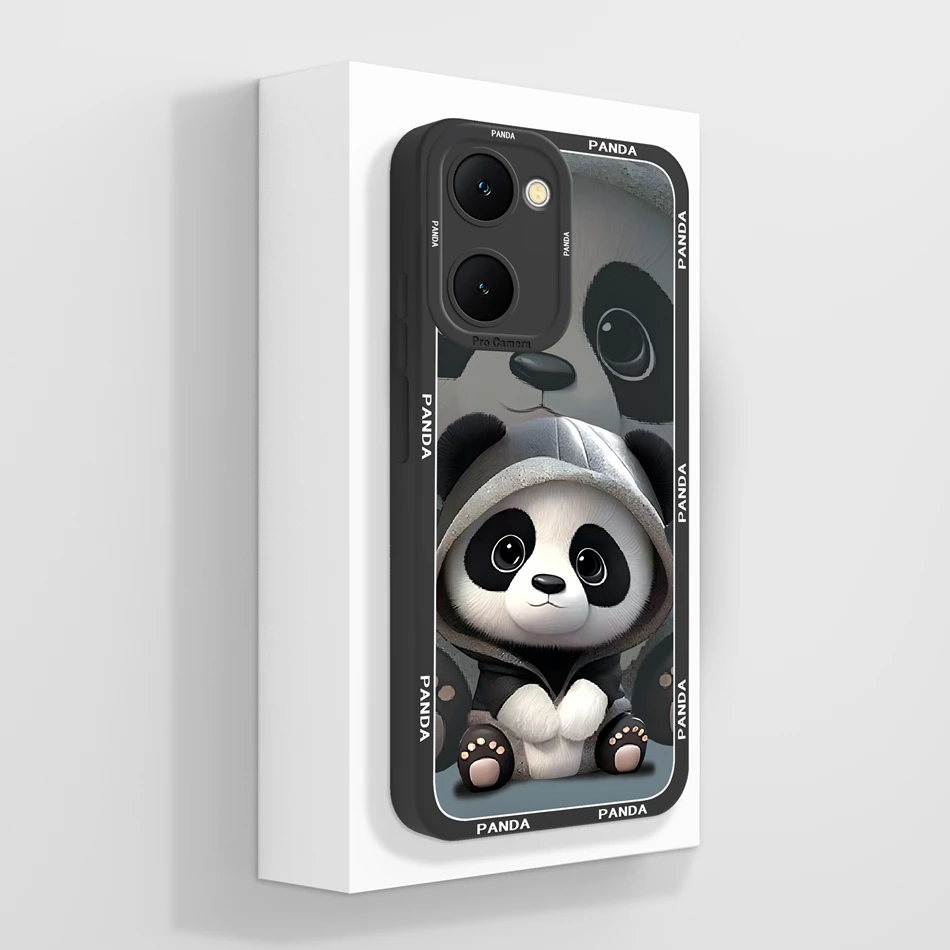 Case For Vivo Y03 4G Fun Panda Full Coverage Bumper Soft Liquid Silicone Funda For Vivo Y 03 Model V2332 Phone Back Covers Coque