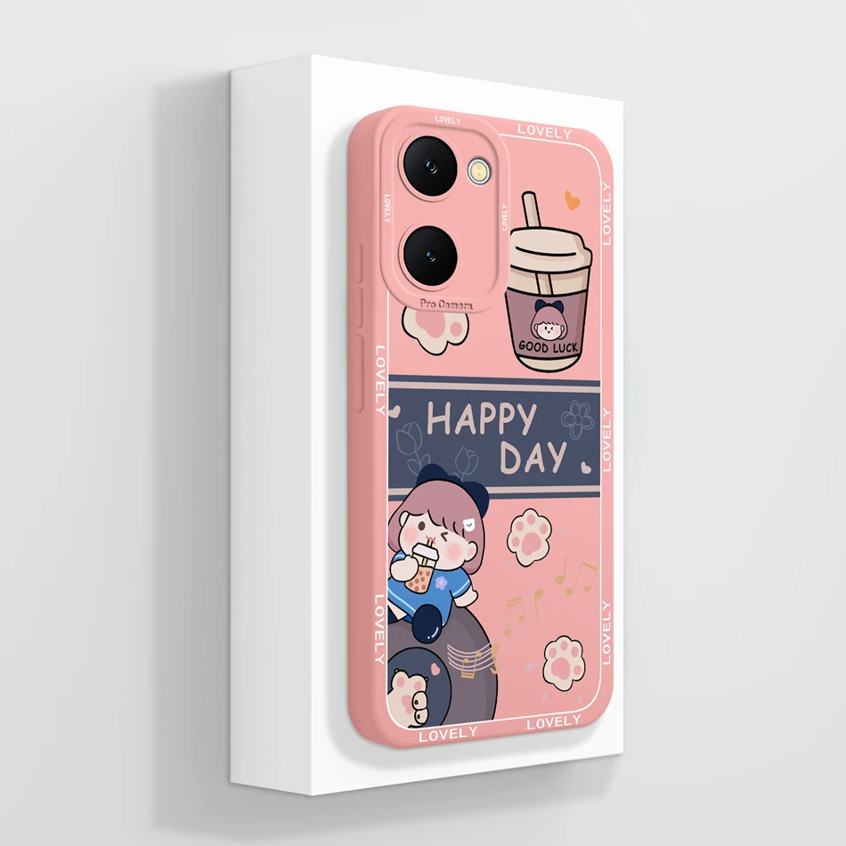 Case For Vivo Y03 4G Fun Panda Full Coverage Bumper Soft Liquid Silicone Funda For Vivo Y 03 Model V2332 Phone Back Covers Coque