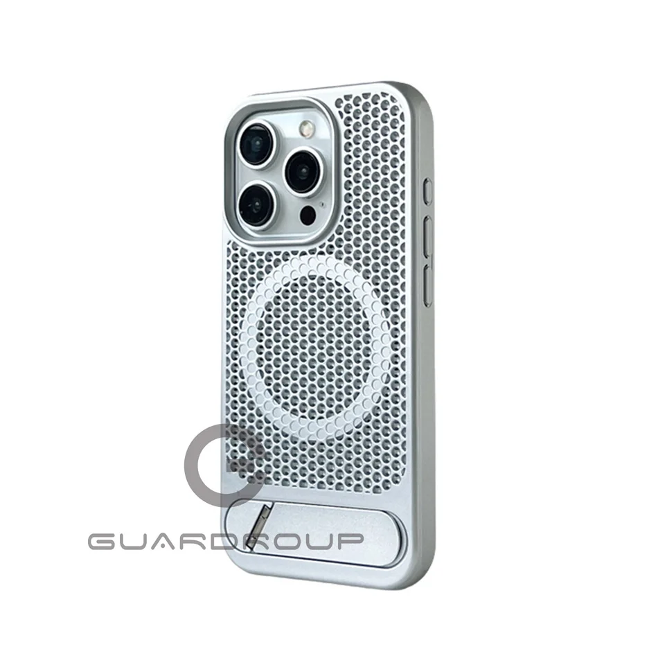 Luxury Heat Dissipation For Magsafe Case For iPhone 15 14 13 18 16 17 Pro Max Breathable Wireless Charge Stand Shockproof Cover