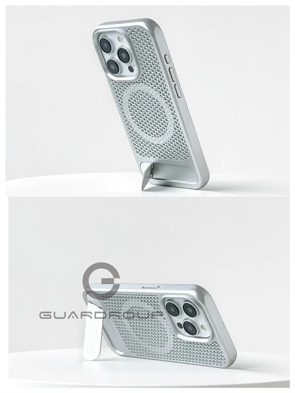 Luxury Heat Dissipation For Magsafe Case For iPhone 15 14 13 18 16 17 Pro Max Breathable Wireless Charge Stand Shockproof Cover