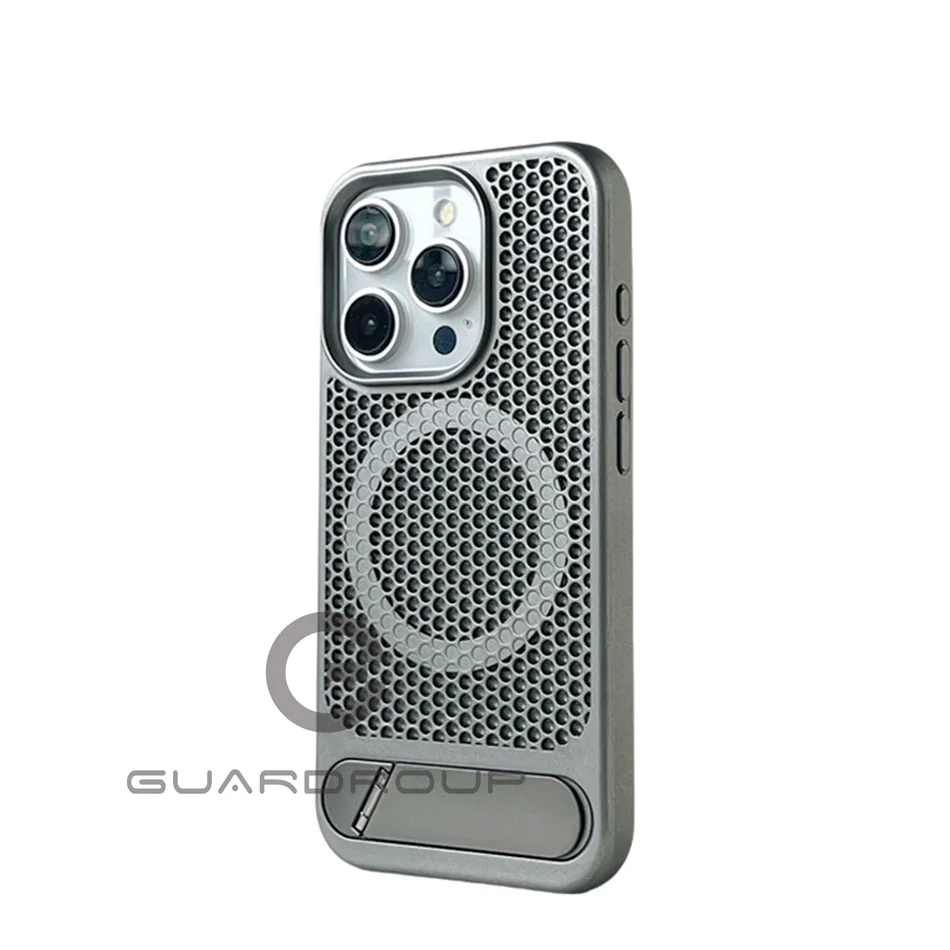 Luxury Heat Dissipation For Magsafe Case For iPhone 15 14 13 18 16 17 Pro Max Breathable Wireless Charge Stand Shockproof Cover