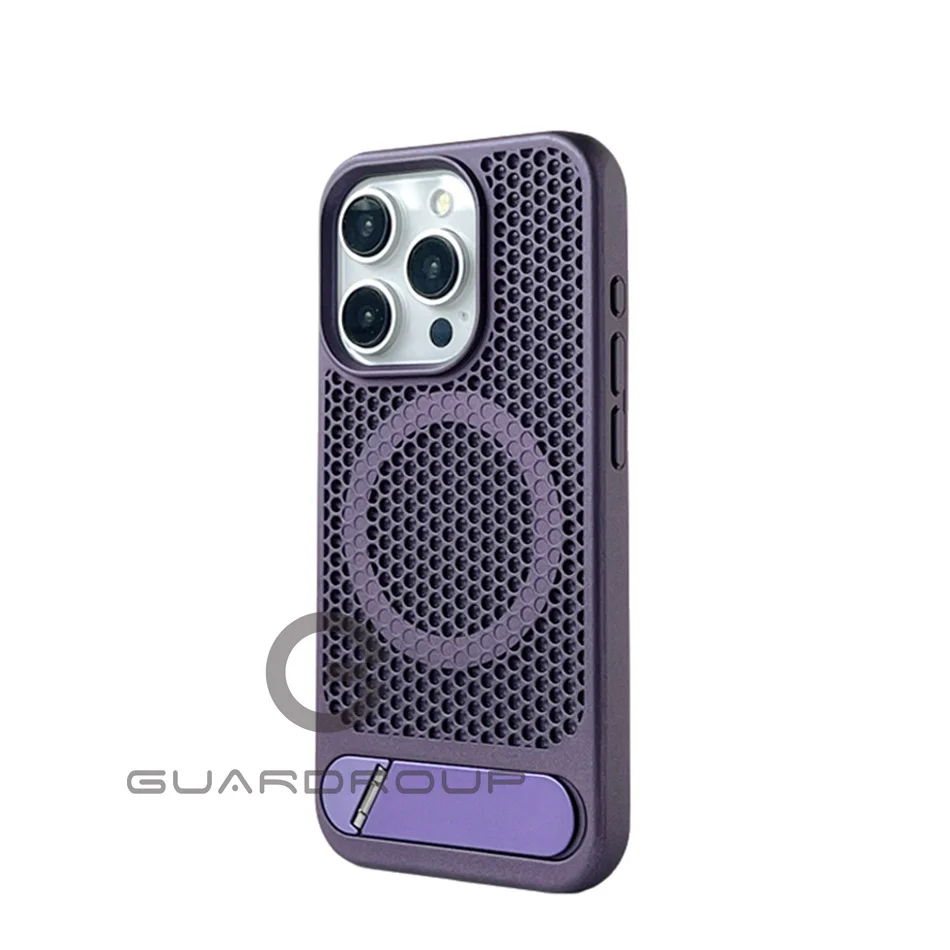 Luxury Heat Dissipation For Magsafe Case For iPhone 15 14 13 18 16 17 Pro Max Breathable Wireless Charge Stand Shockproof Cover