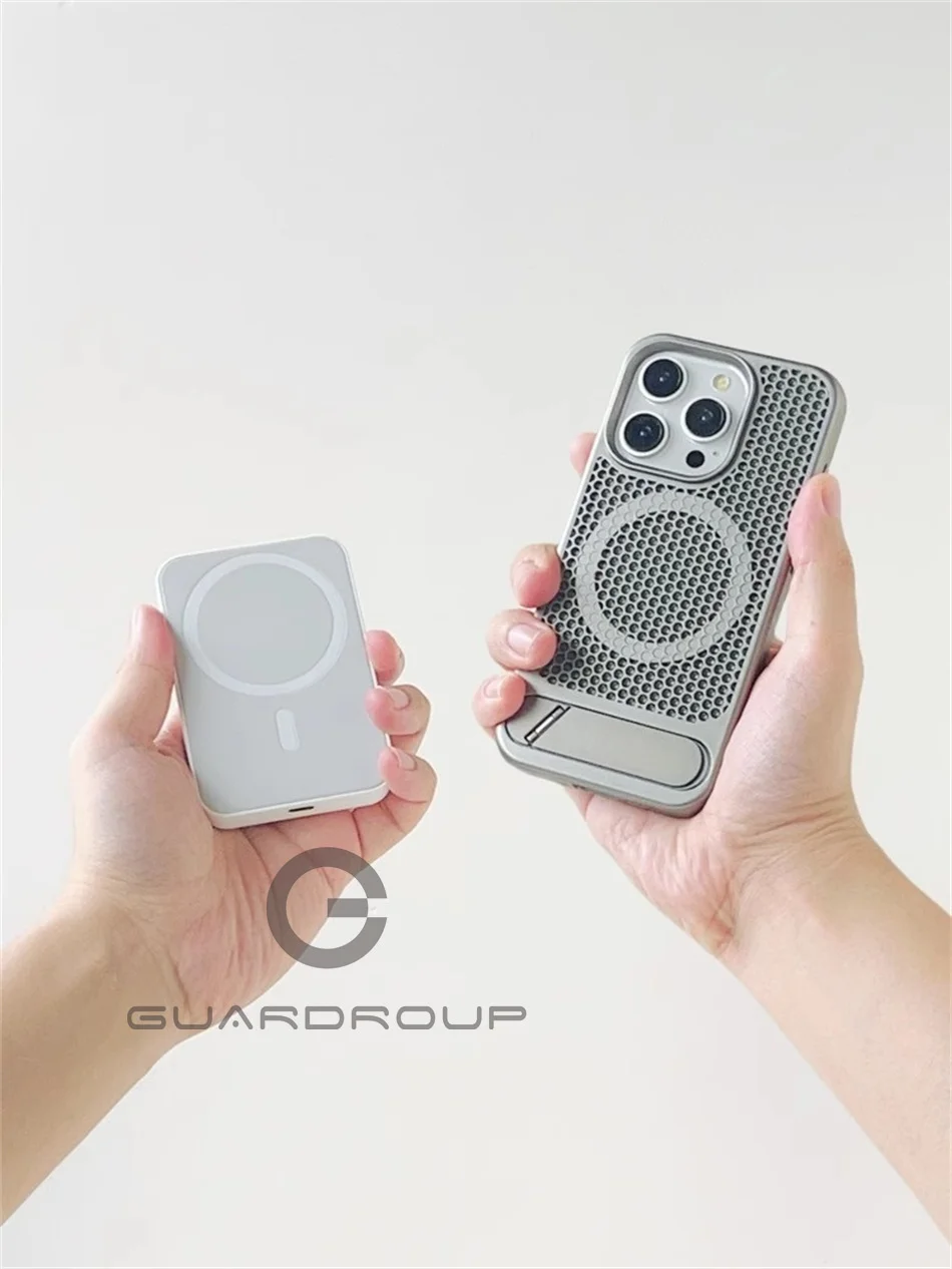 Luxury Heat Dissipation For Magsafe Case For iPhone 15 14 13 18 16 17 Pro Max Breathable Wireless Charge Stand Shockproof Cover