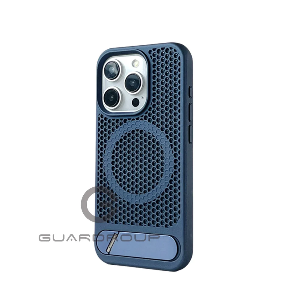 Luxury Heat Dissipation For Magsafe Case For iPhone 15 14 13 18 16 17 Pro Max Breathable Wireless Charge Stand Shockproof Cover