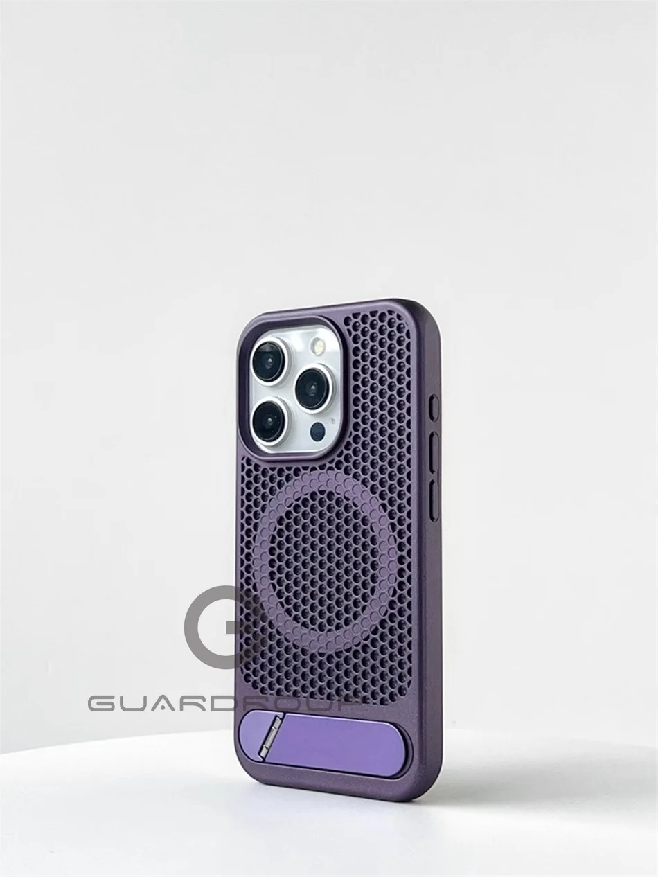 Luxury Heat Dissipation For Magsafe Case For iPhone 15 14 13 18 16 17 Pro Max Breathable Wireless Charge Stand Shockproof Cover