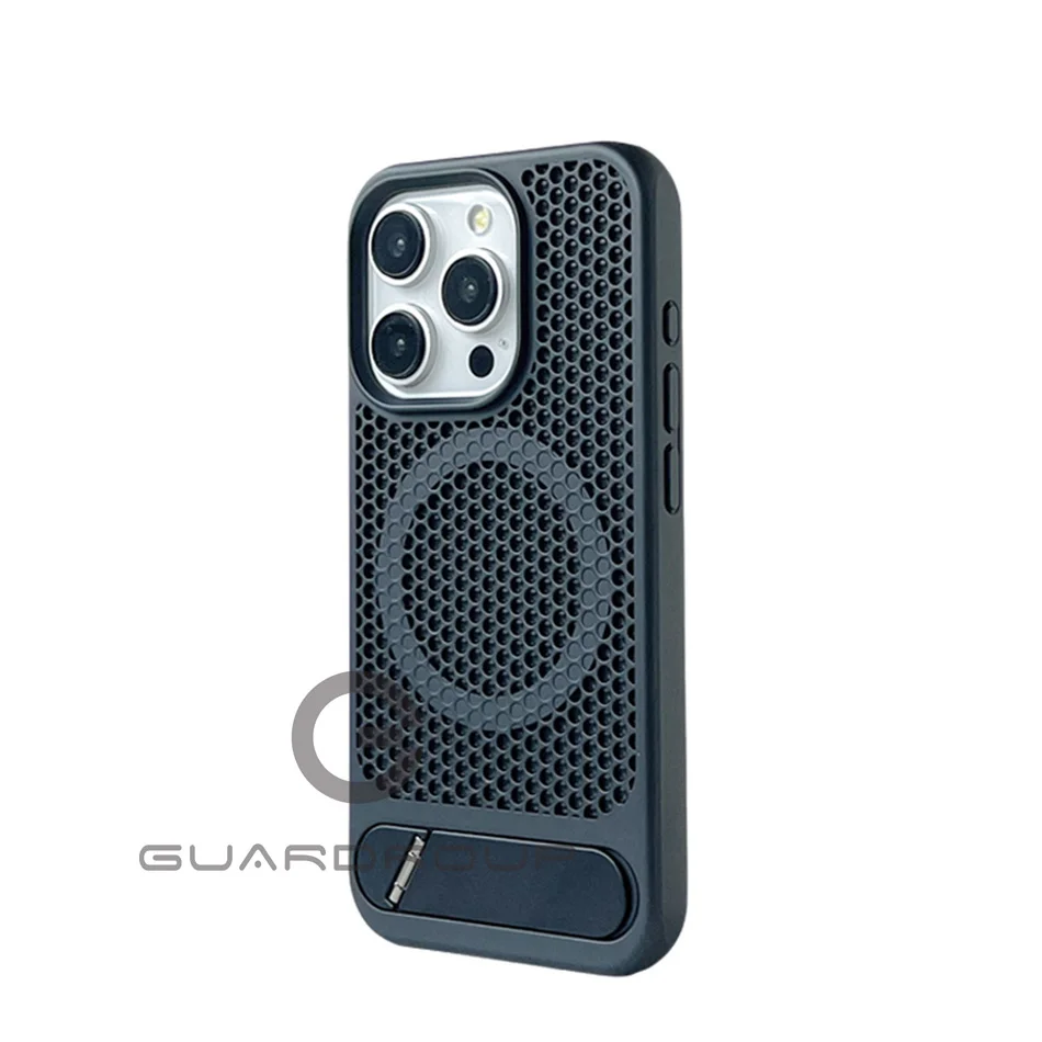 Luxury Heat Dissipation For Magsafe Case For iPhone 15 14 13 18 16 17 Pro Max Breathable Wireless Charge Stand Shockproof Cover