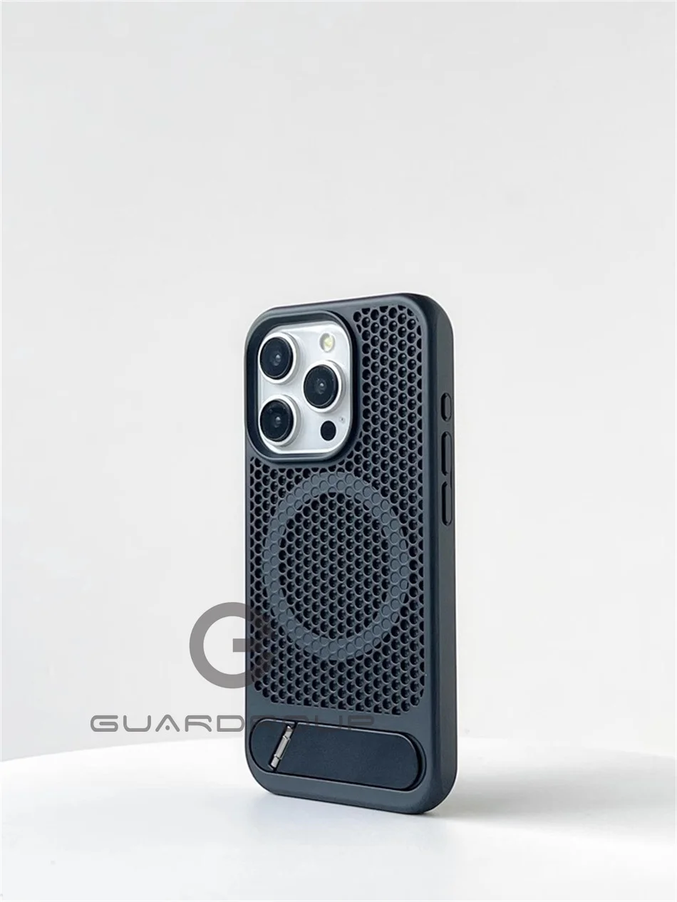 Luxury Heat Dissipation For Magsafe Case For iPhone 15 14 13 18 16 17 Pro Max Breathable Wireless Charge Stand Shockproof Cover