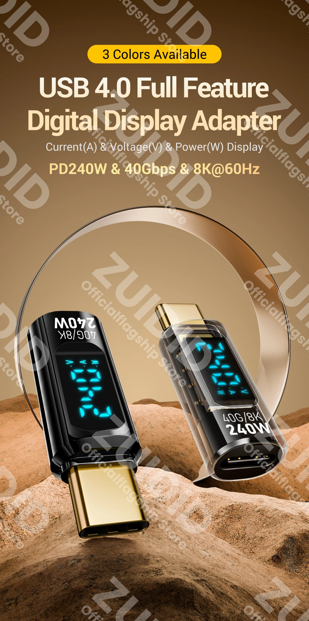 Transparent LED Display PD240W USB4.0 40Gbps Type C to C OTG Adapter 8K@60Hz 5A Fast Charging Cable for iPhone 15 14 MacBook Pro