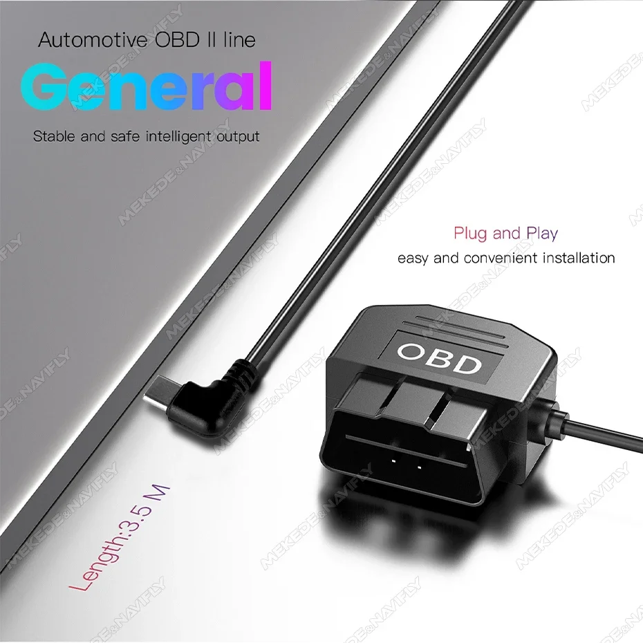 OBD Power Cable for Universal Car Interface Plug and Play with Switch for Dash Cam Camcorder Vehicle DVR Mini Micro Type-C Port
