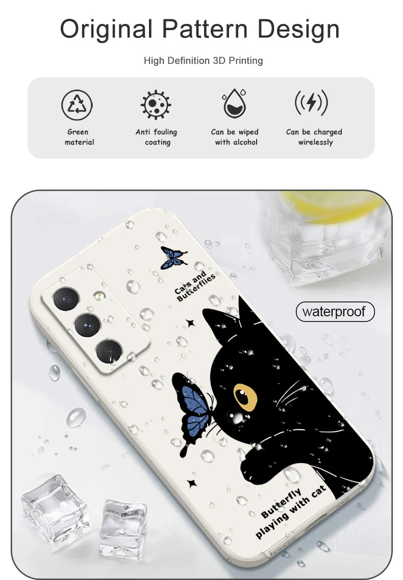 Cat Butterfly Phone Case For Samsung A56 A55 A36 A35 A26 A25 A15 A17 A16 A07 A06 A05 A05S A54 A34 A24 A14 A04 A04S A04E 5G Cover